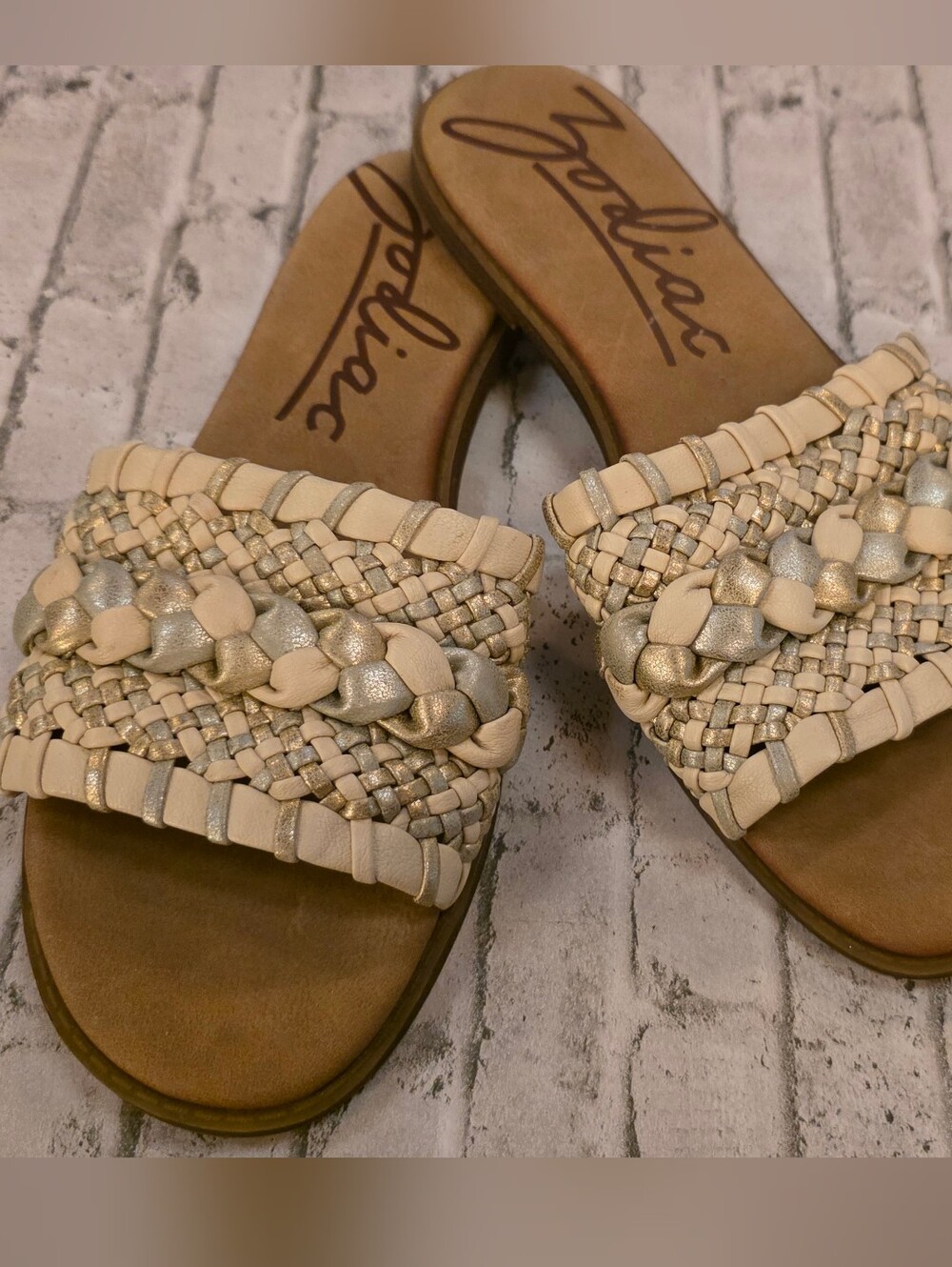 Zodiac Cream & Gold Braided Slide Sandals